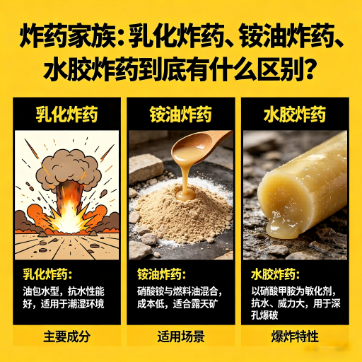 路南炸药家族：乳化炸药、铵油炸药、水胶炸药到底有什么区别？
